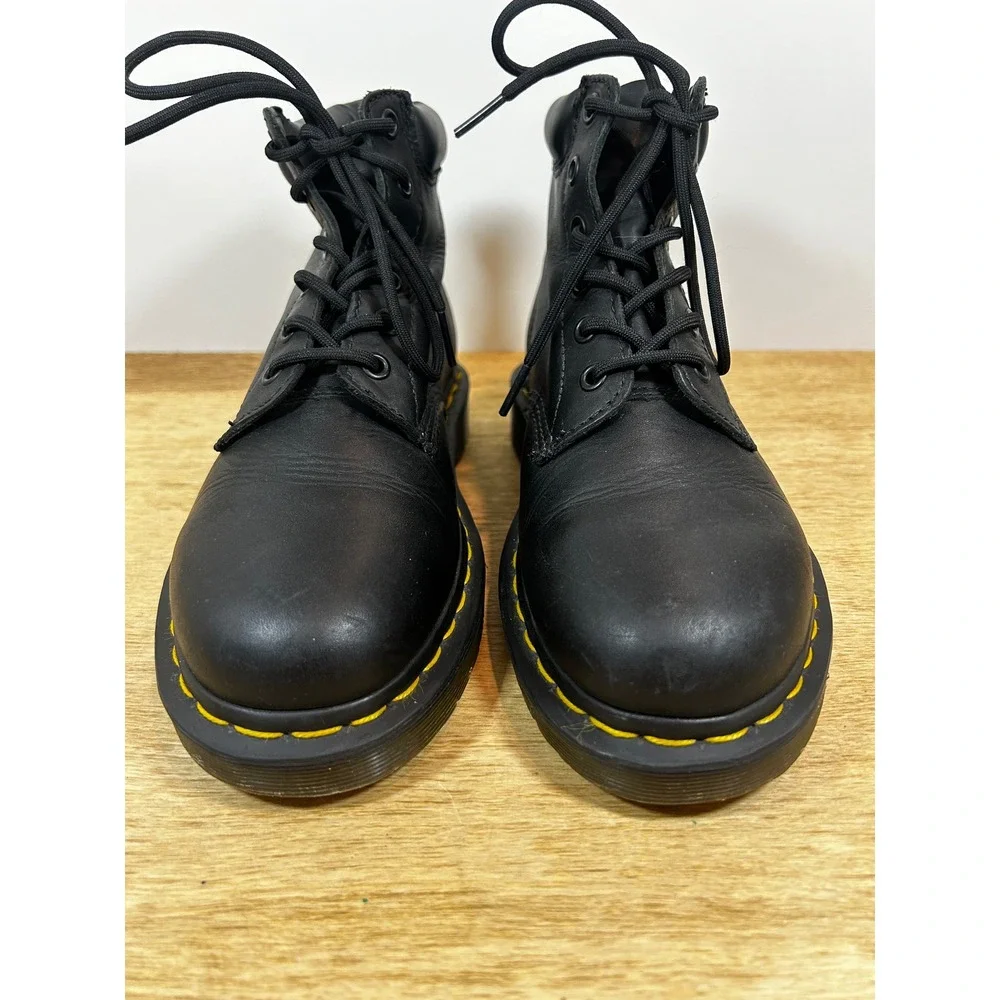 Dr. Martens 939 6-Eye Black Leather Padded Collar Boots Mens 6 Women 7 AW004